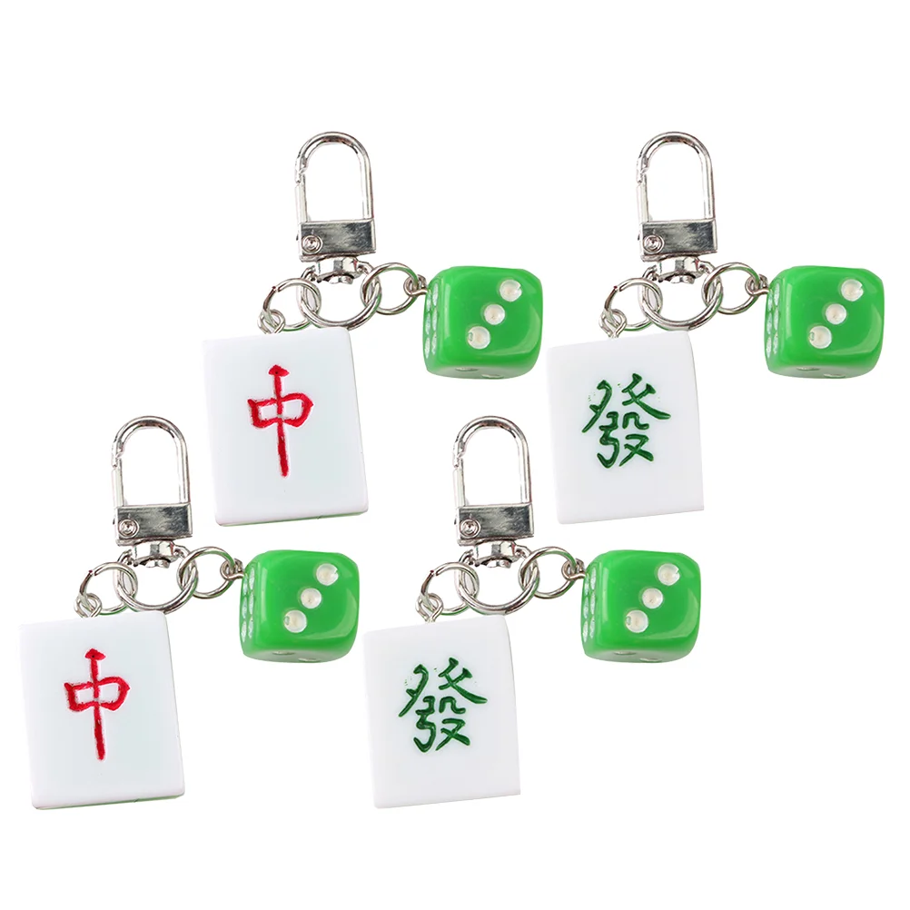 

4 Pcs Amulet Mahjong Keychain Miss Keychains Pendant Resin Chinese Style Pendants