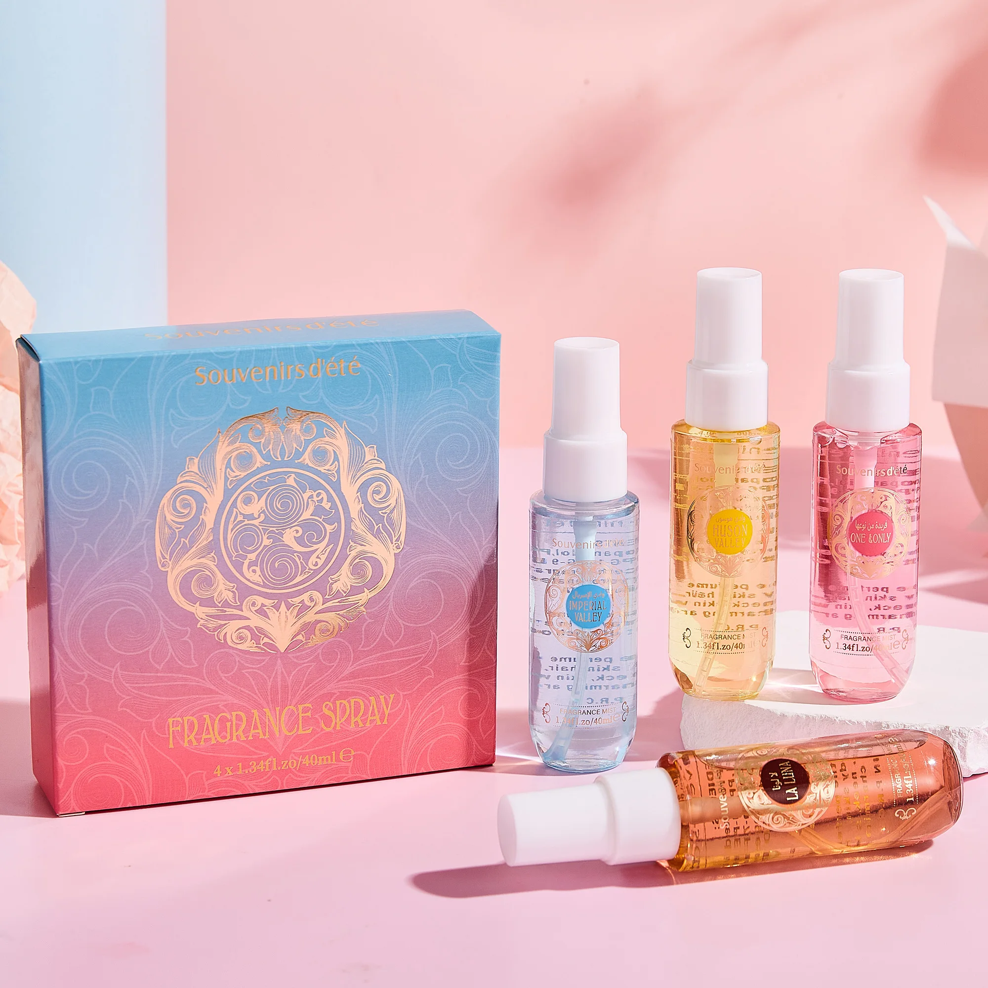 علبة طقم عطور نسائية مكونة من 4 قطع، بخاخ للجسم خالي من الكحول، عطر يدوم طويلاً وعطر منعش، هدية مثالية للفتيات #1