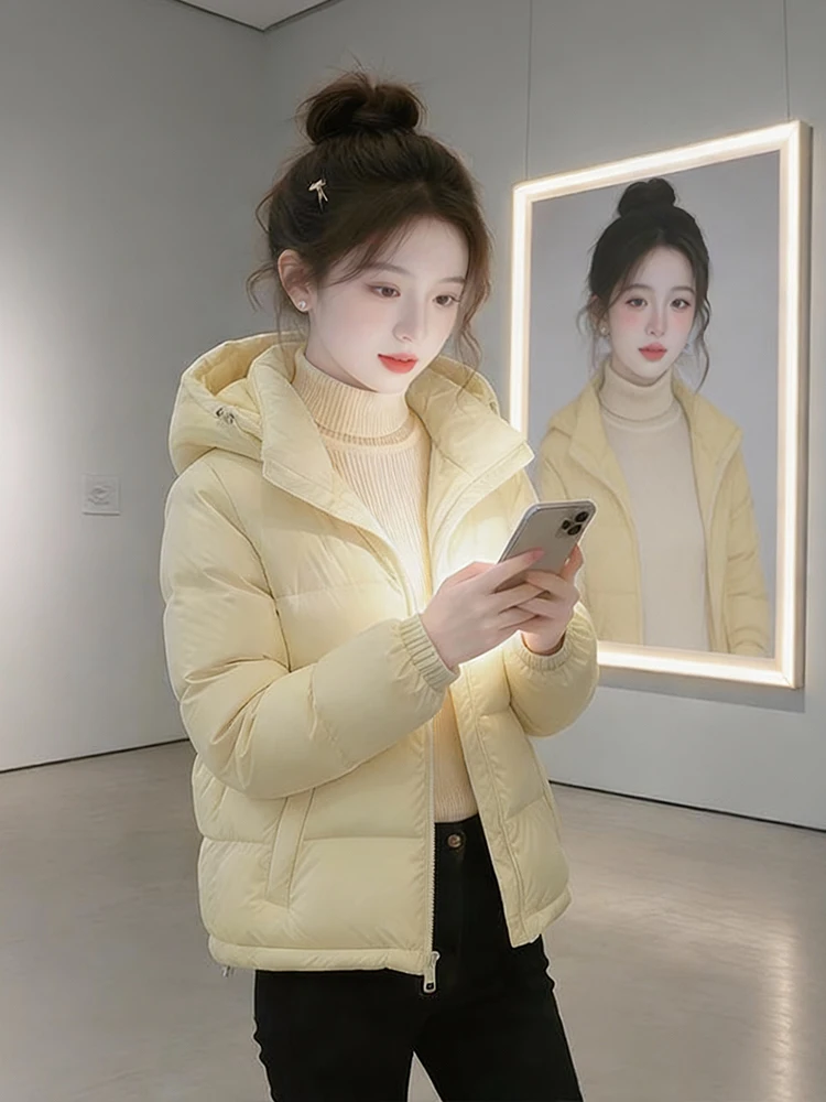 

Утепленная хлопковая куртка с капюшоном для женщин: модная, теплая, уютная, в корейском стиле, свободного кроя, однотонная
