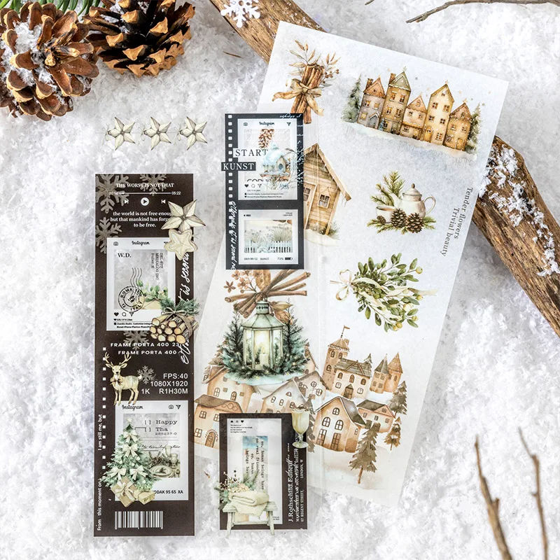 18Sheets Dual Material Walk Forest Sticker Book Winter Snow Collection Winter package School Supplies Scrapbook cut 210*105mm
