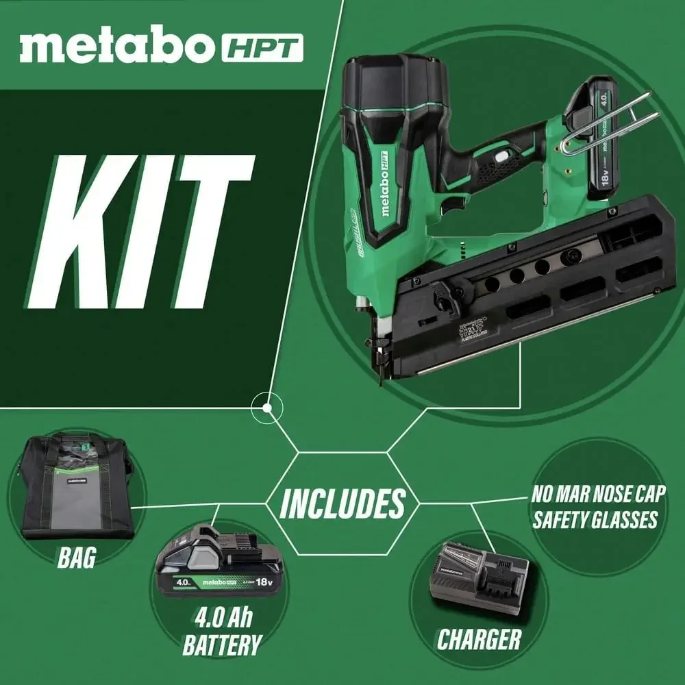 Metabo HPT Cordless 18V MultiVolt™ Framing Nailer Kit | 21 Degree Magazine | Round Head Nails from 2-Inch up to 3-1/2-Inch