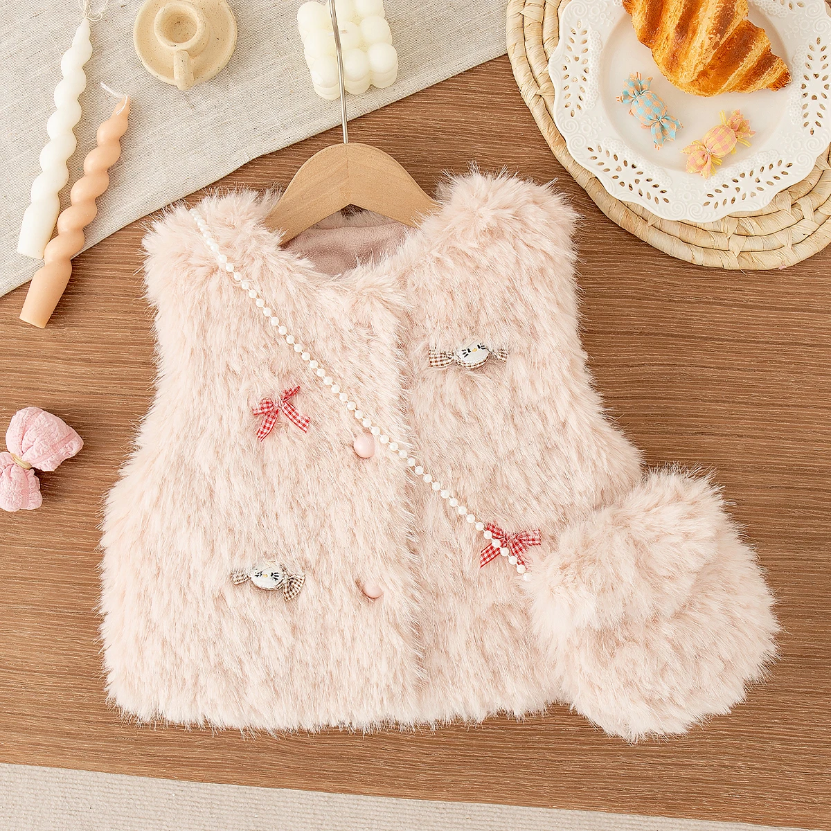 

Winter New Sweet Bow Baby Girl Vest Jacket, Thick And Warm Children'S Clothing Free Gift Bag (9 Months -4 Years Old)