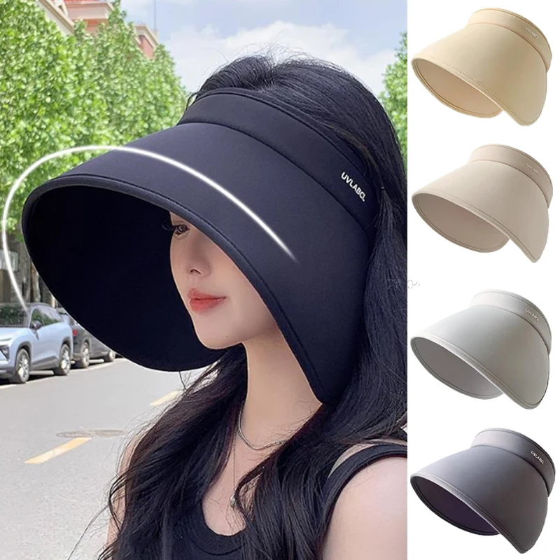 

Extra Large Brim Sun Visor Hat for Women Ice Silk Empty Top Beach Hat Wrap-Around Face Hood Summer Anti-UV Sun Protection Visors