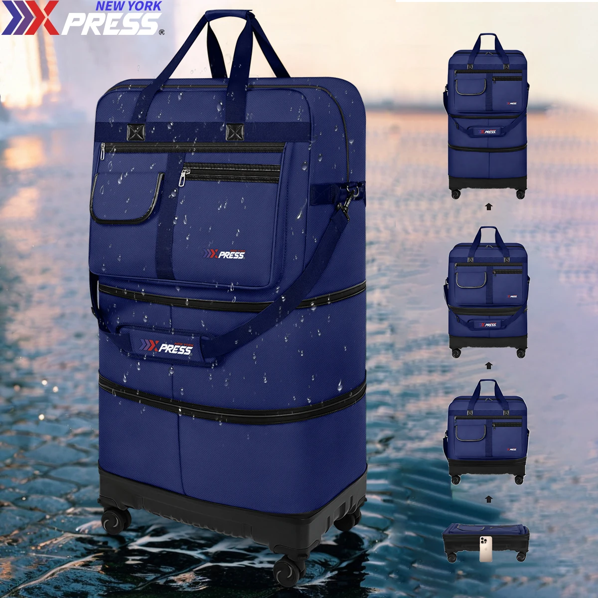 

36" Foldable Wheel Bag Travelling Pack Wheels For Women Men Expandable Trolley Luggage Versatile Black Suitcase For Weekend Trip