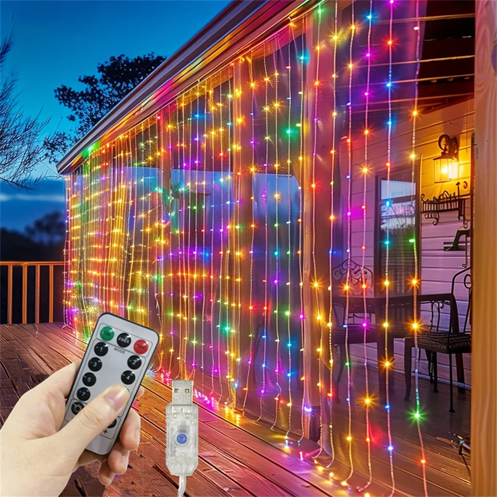 3M 6M USB Curtain String Light Home Decor Fairy Light 8 โหมด LED คริสต์มาสวันหยุด Garland งานแต่งงานวันเกิดตกแต่ง