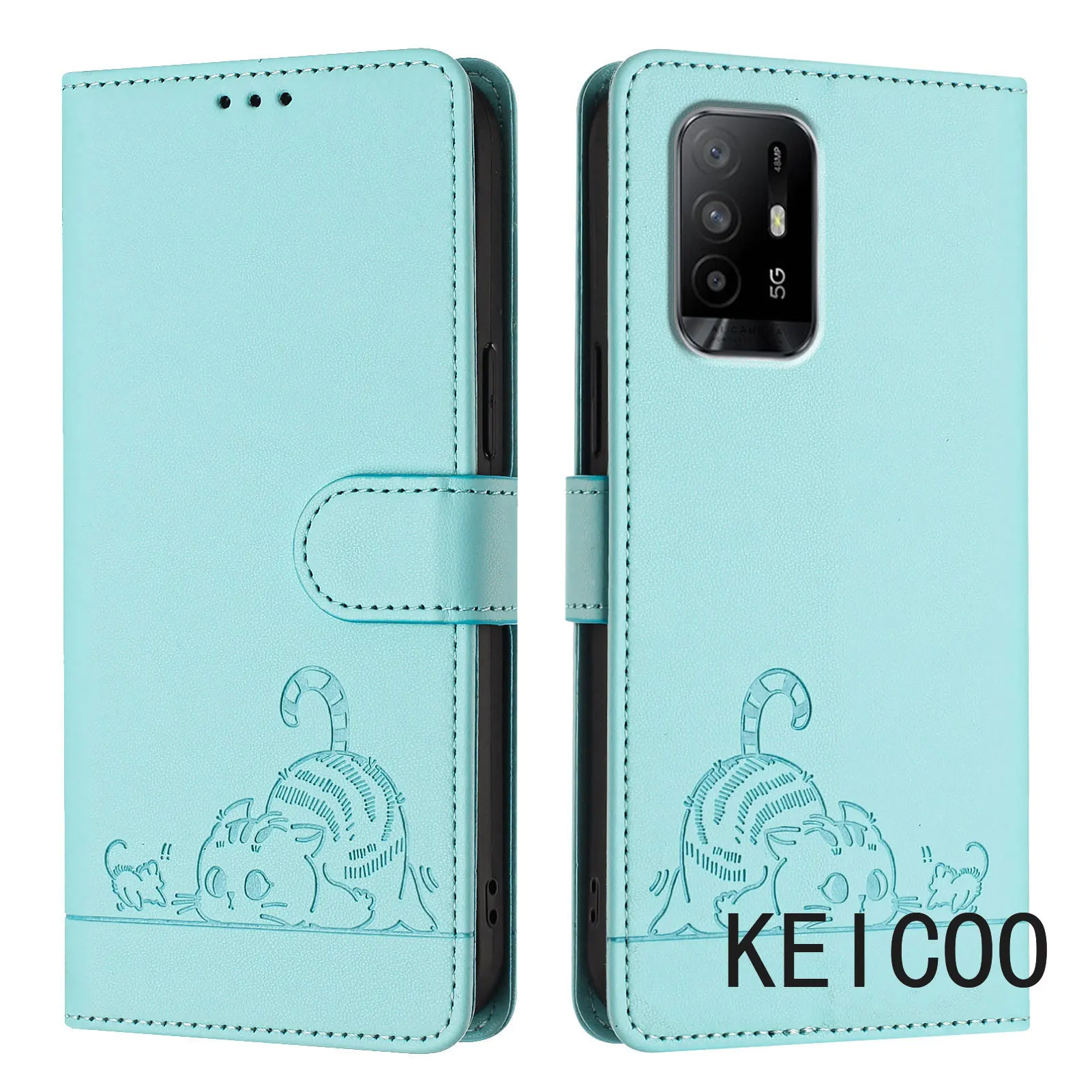 Kitten Cover for Oppo Reno A74 F19F F17 A73 A93 4 4F 19S A9S A95 6 Lite 2022 2020 4G Totally Protection Shell Multifunction Case