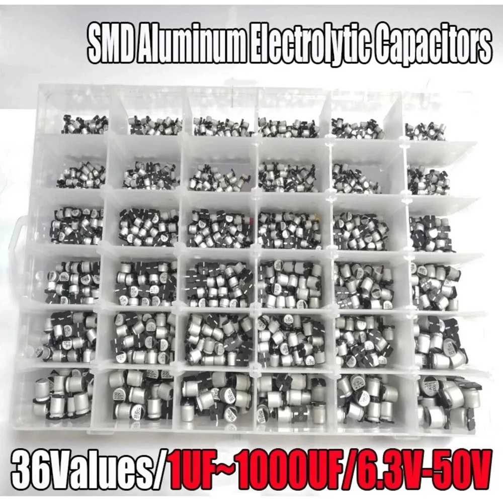 

10 / 24 / 36 Values 1UF~1000UF 6.3V-50V SMD Aluminum Electrolytic Capacitors Assortment Kit + Box