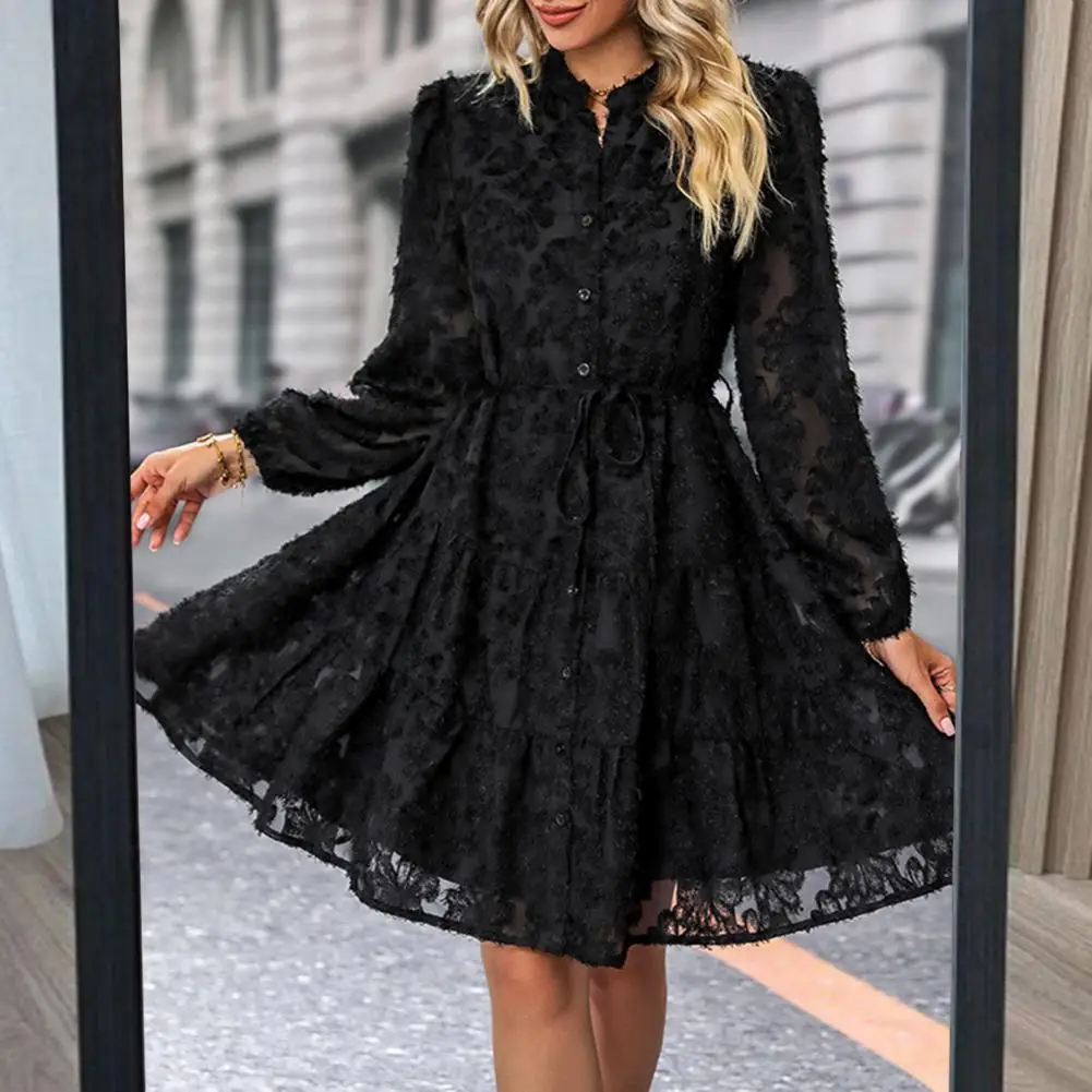 

Formal Lace Dress Elegant Lace Midi Dress for Women with Long Sleeves Slim Waist for Fall Spring Parties Dates Long Sleeve Dress