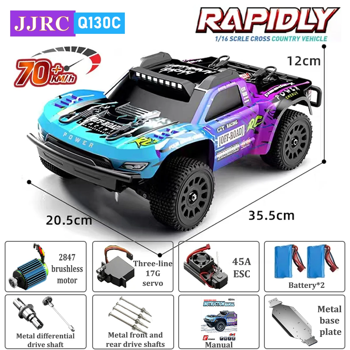 

JJRC Q130C 1:16 70 км/ч 4WD Радиоуправляемая машина с легким бесщеточным двигателем Автомобили с дистанционным управлением Высокоскоростной дрейф-монстр-трак Взрослые Детские игрушки