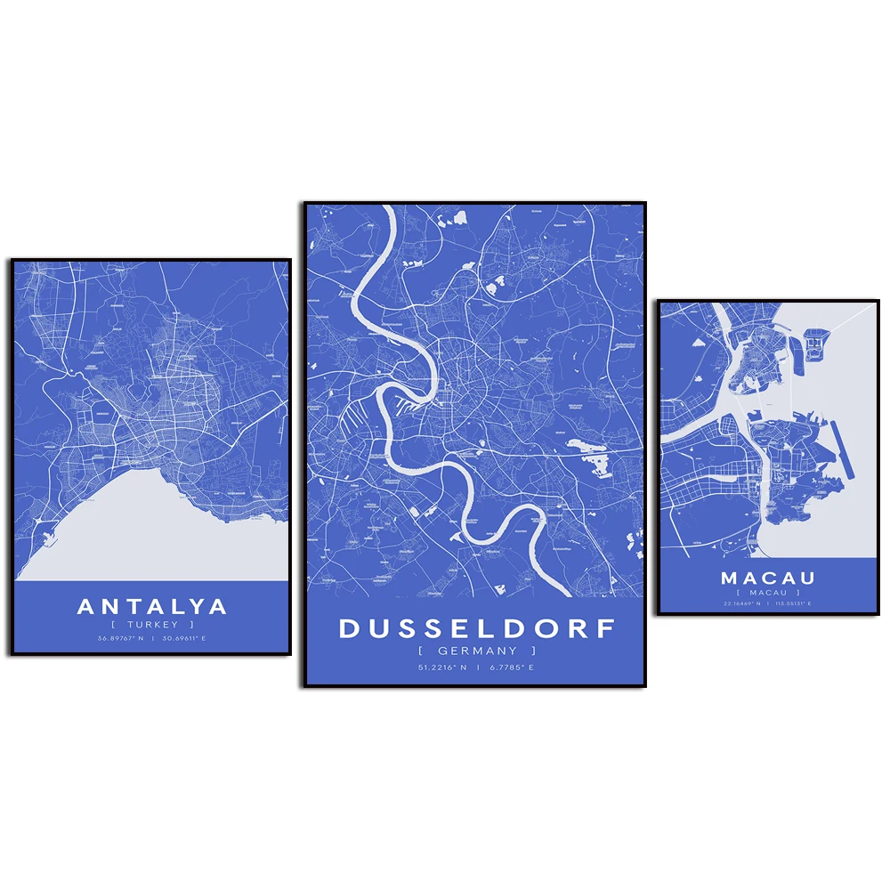 ماكاو شنتشن هيراكليون دينباسار دوسلدورف قوانغتشو المدينة المنورة شارع أنطاليا خريطة السفر الرئيسية الجدار ملصق فني