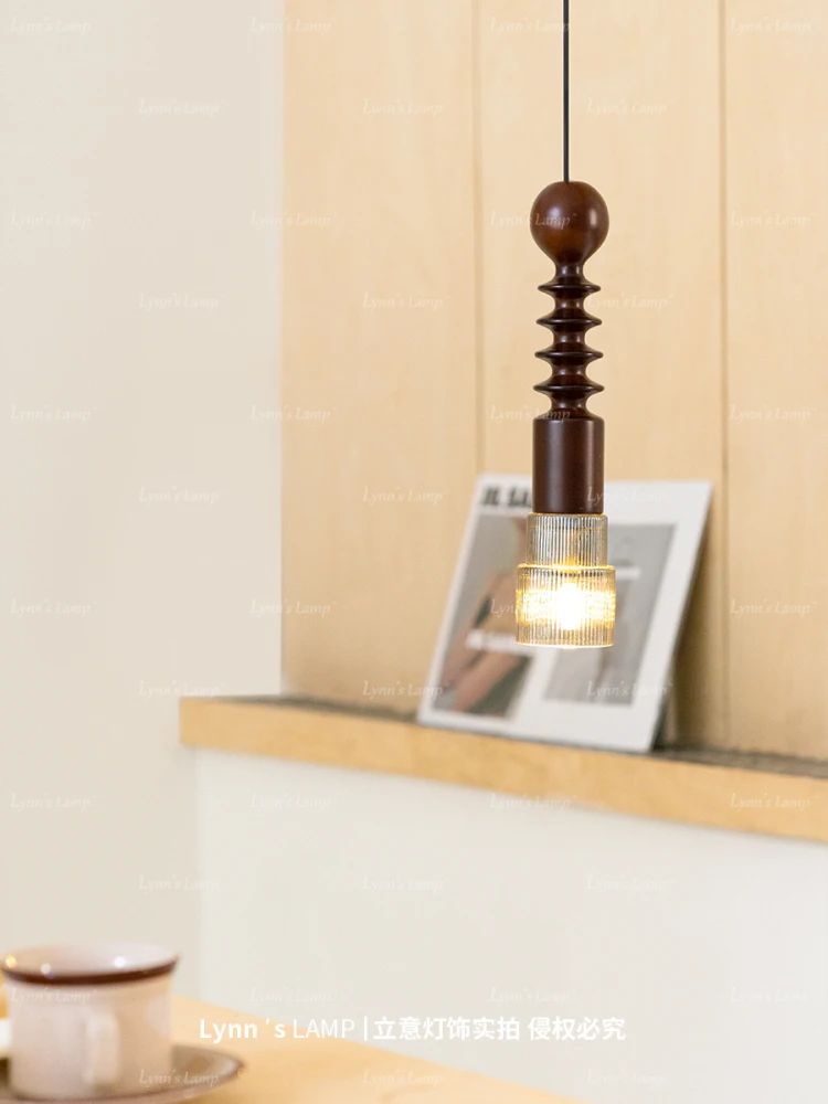 Middle ancient style pendant light solid wood retro bar counter restaurant homestay bedroom bedside small pendant light