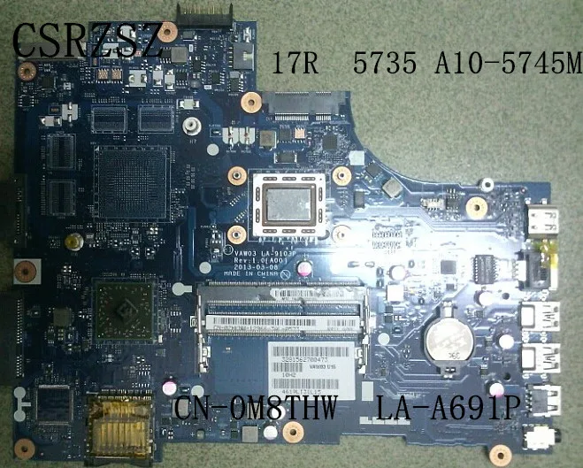 For Dell inspiron   17R  5735 Notebook motherboard  CN-0M8THW  0M8THW M8THW LA-A691P  with A10-5745M DDR3 100% Test