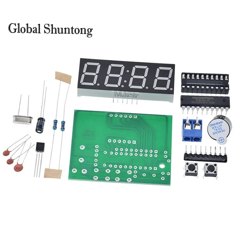 Relógio digital eletrônico com tampa transparente, único chip, LED relógios kit, DIY