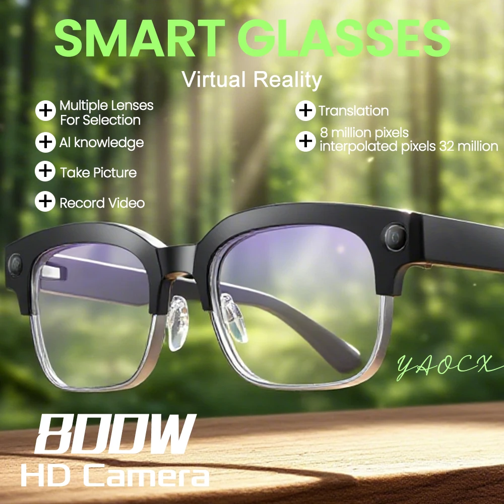 

AI Smart Glasses with 8MP Camera Video Recording 100+ Languages Translation Sunglasses Bluetooth Call Music Play Men Women 2025