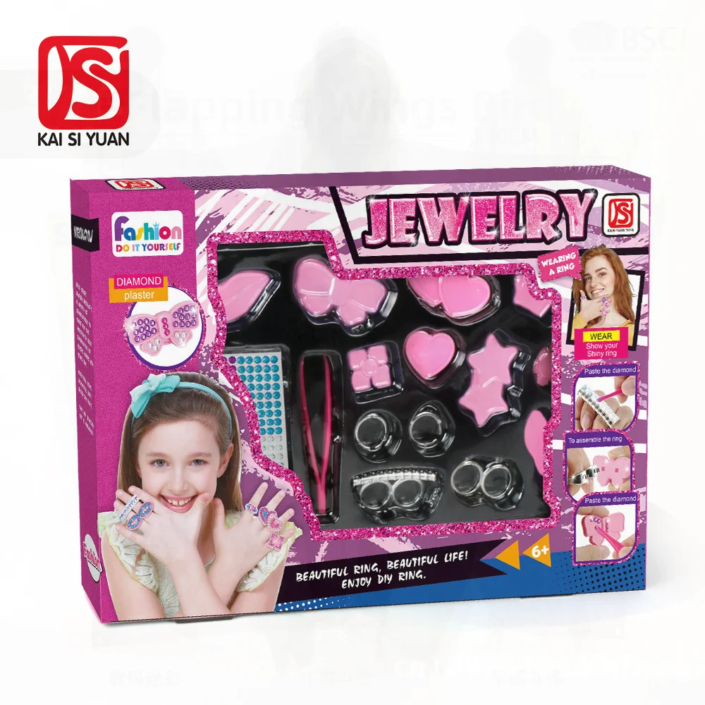 DIY Rhinestone Ring Jewelry Set for Girls Princess Dress-Up Toy Parent-Child Play House Accessory Beauty Makeup Toy for Kids