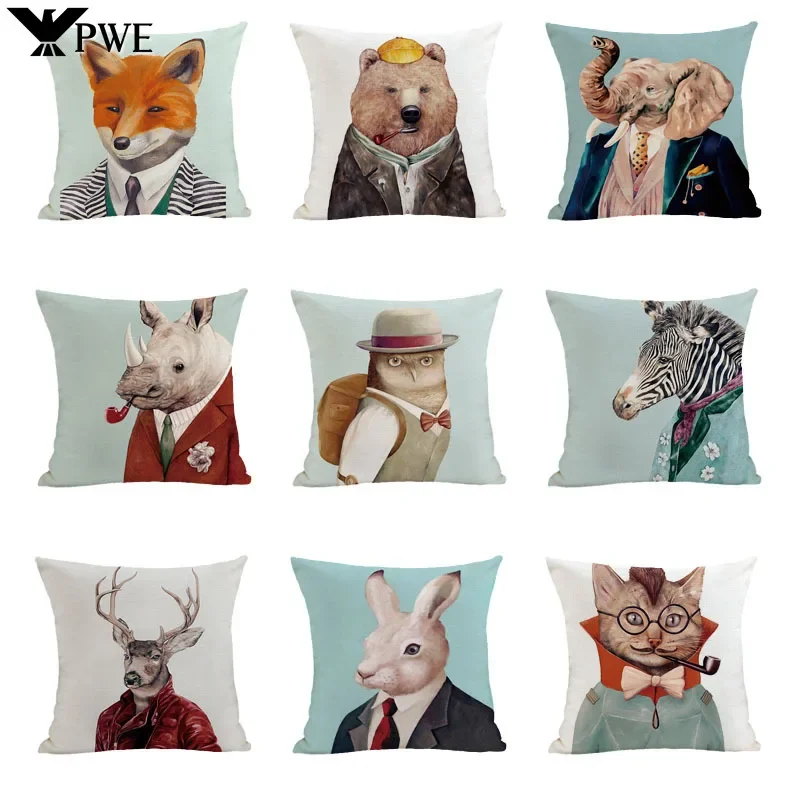 Cartoon Animal Clothes Cushion Cover Cat Fox Bear Elephant Pillowcase Decorative