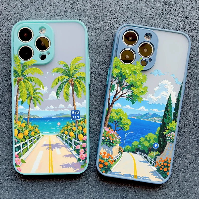 

Ocean Coastal Pedestrian Walkway Scenery Phone Case For iPhone 16 15 14 Pro Max Plus 13 12 Mini 11 Pro Max XR XS X 7 8 SE2 Cover