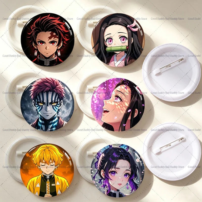 Cartoon Demon Slayer Anime Button Pins Runde Cartoon-Abzeichen Broschen Tanjiro Nezuko Zenitsu Shinobu Akaza Rucksack Kleidungsdekoration