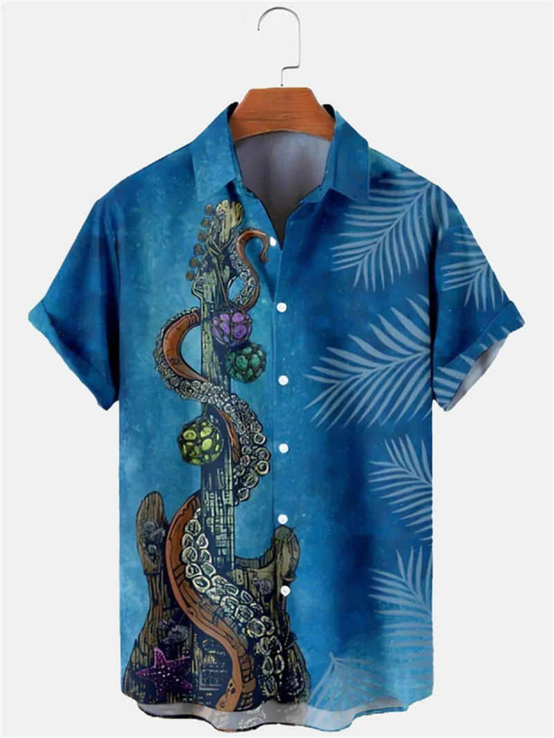 

Half symmetrical deep blue sea monster 2024 hot selling 3D large pattern fashionable men's clothing Hawaii shirt men's shirt dai