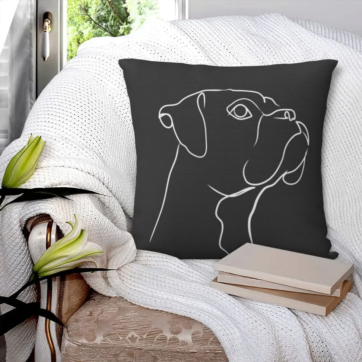 Boxer Dog Line Art Pillowcase Polyester Pillow Cover Cushion Comfort Throw Pillow Sofa Decorative Cushions Used for Home Bedroom