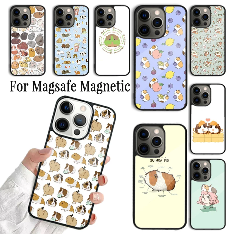 Coque Phone Case For iPhone 16 15 14 13 12 11 Pro Max Plus Magsafe Magnetic Wireless Charging Cover Funny Guinea Pig Pattern