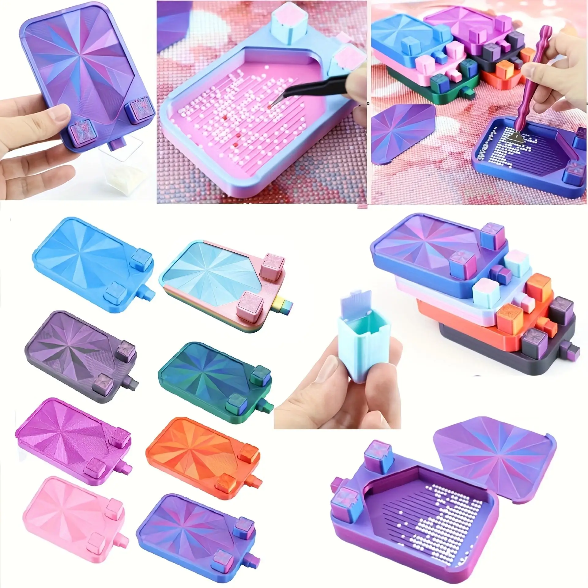 Colorful Multi-Color Diamond Painting Storage Box with 2 Compartments for Organizing Diamonds, DIY Diamond Painting Tools and Accessories, Multi-Functional Storage Tray, Storage Box