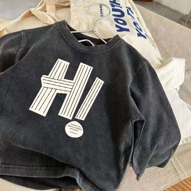 Boys T-shirt 2026 Spring and Summer New Childrens Clothing Korean Style Girl Baby Retro Wash Water To Do Old Cotton T-shirt