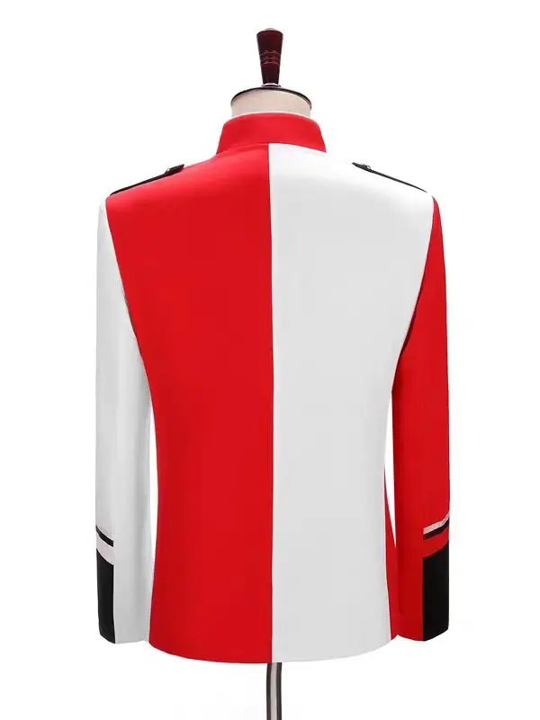 الرجال الأحمر والأبيض كتلة العسكرية اللباس الرسمي المحكمة الملكي المرحلة أزياء مسرحية ملهى ليلي المضيف المغني DJ Dancewear #4