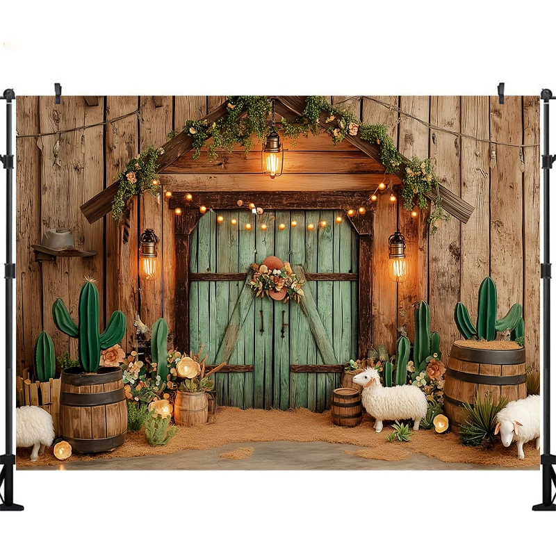LS Photography Background Boho Farm Barn Balloon Arch Child Birthday Party Cake Smash Portrait Decor Backdrop Photo Studio