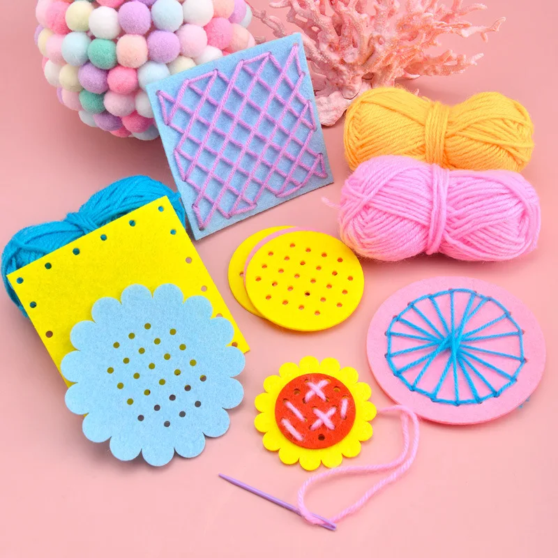 Montessori tecido não tecido laço brinquedos para crianças dos desenhos animados kit de costura animal habilidade motora fina placa ocupada diy arte artesanato