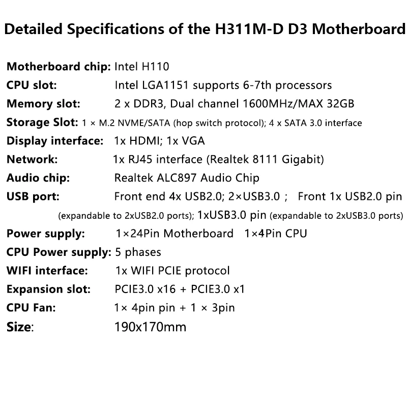 JGINYUE H110 Chip Motherboard support Intel 6/7/8/9th M-ATX DDR3 32GB RAM Desktop PC H311 office Industrial-control Workstation