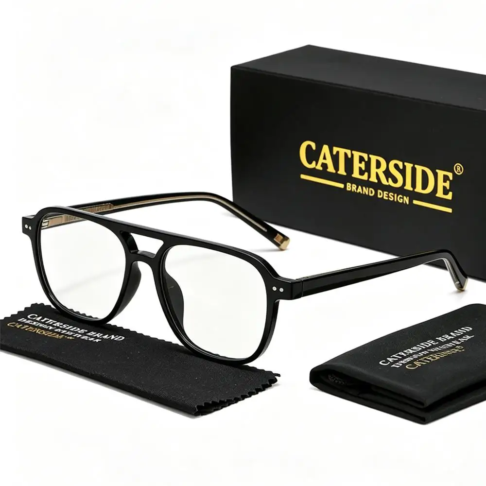 CATERSIDE Herren Pilotenbrille Flache Oberseite Doppelbrücken-Design Federscharnier Brillengestell Damen Anti-Blaulicht-Brille – Detail 8