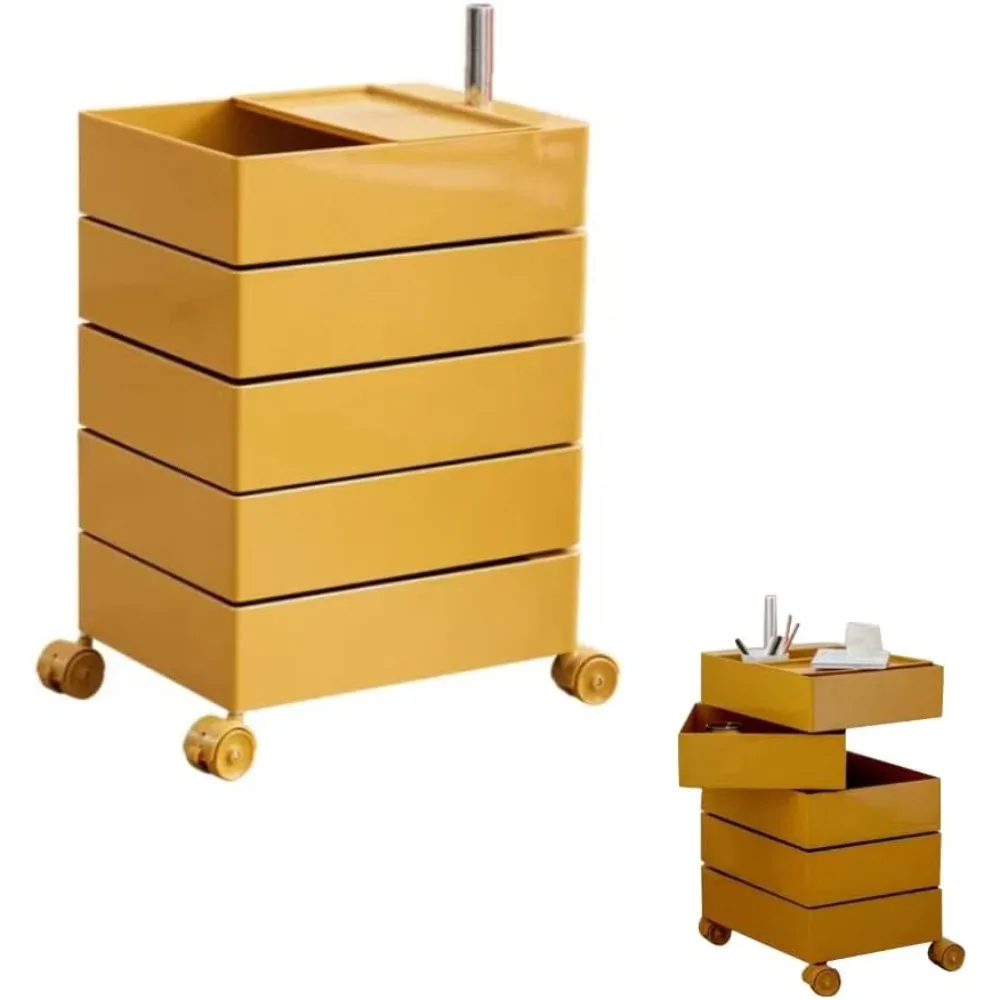 Drawer Chest with Wheels, 5 Tier End Side Table & Bedside Furniture, Drawers End Table, 360° Rotating and Removable Storage