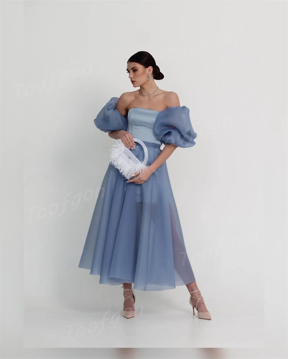 Toofan без бретелек короткие платья русалки для выпускного вечера со съемным шлейфом по индивидуальному заказу с короткими пышными рукавами женские вечерние платья для выпускного вечера