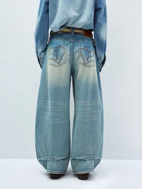 

Hello September Bla Label New Bananas Embroidered Foot Denim Jeans V600 Trendy Waed Cotton Loose Fit l Waist