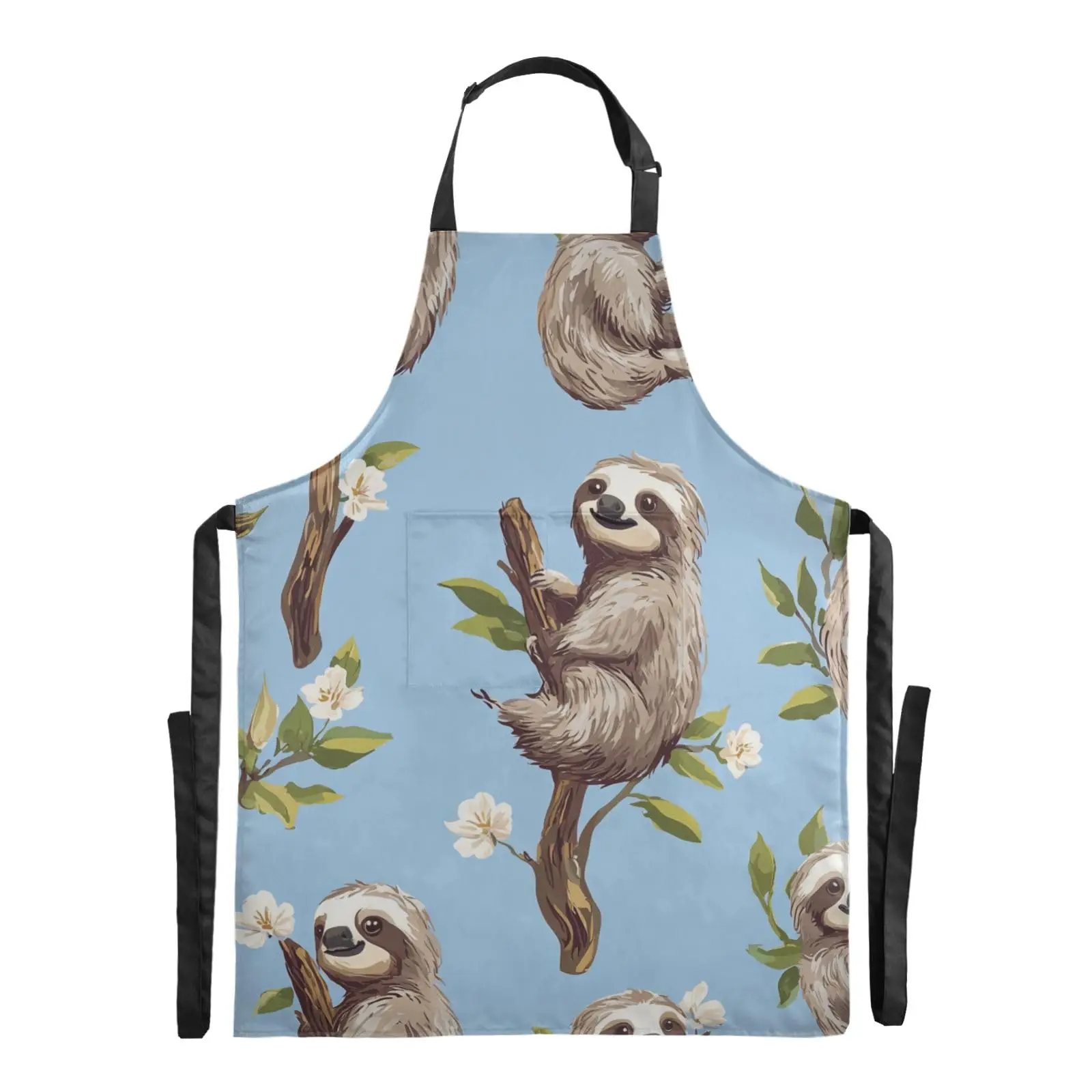 

Cartoon Sweet Sloth Blue Serving Apron Water Resistant Adjustable Strap with Pocket Aprons For Server for Kitchen