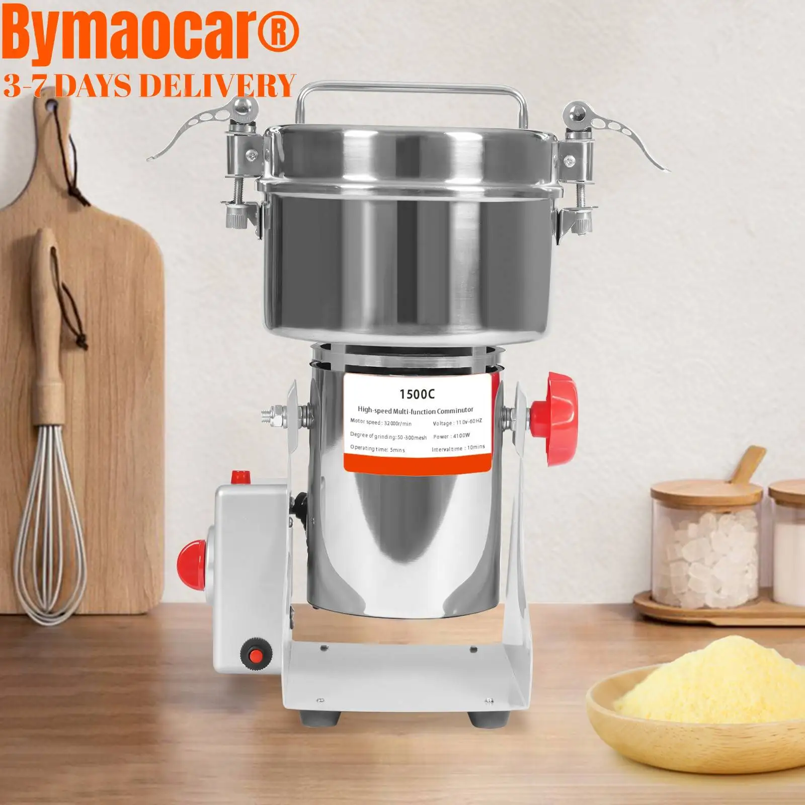 Mesin Penggiling Biji-bijian Listrik 1500g, Mesin Penggiling Rempah-rempah Komersial 4100W, 30000r/menit, Mesin Penggiling Jagung Kering Stainless Steel, Mesin Pembuat Bubuk Herbal