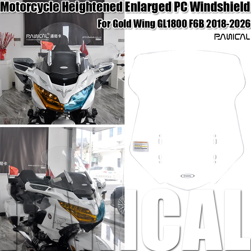 Panical For Gold Wing GL1800 F6B 2018‑2026 Motorcycle Hard Coated Screen DeflectorHeightened Enlarged PC Windshield Windscreen