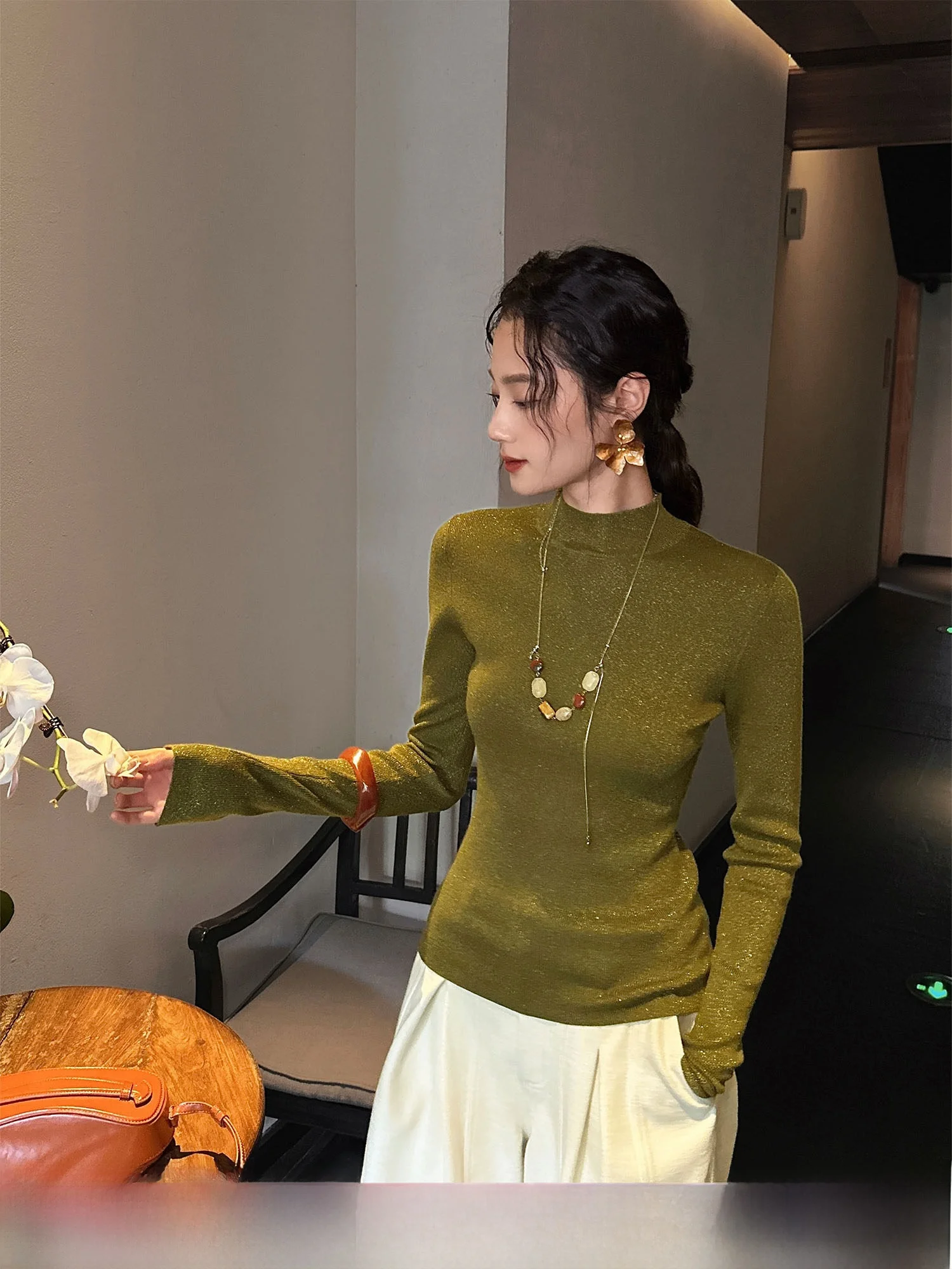 

Sanji Bla Flower Woolen Knitted Sweater Women's Base Layer Inner Wear Trendy 2025 New Sle Camere Blend Comfortable Fit