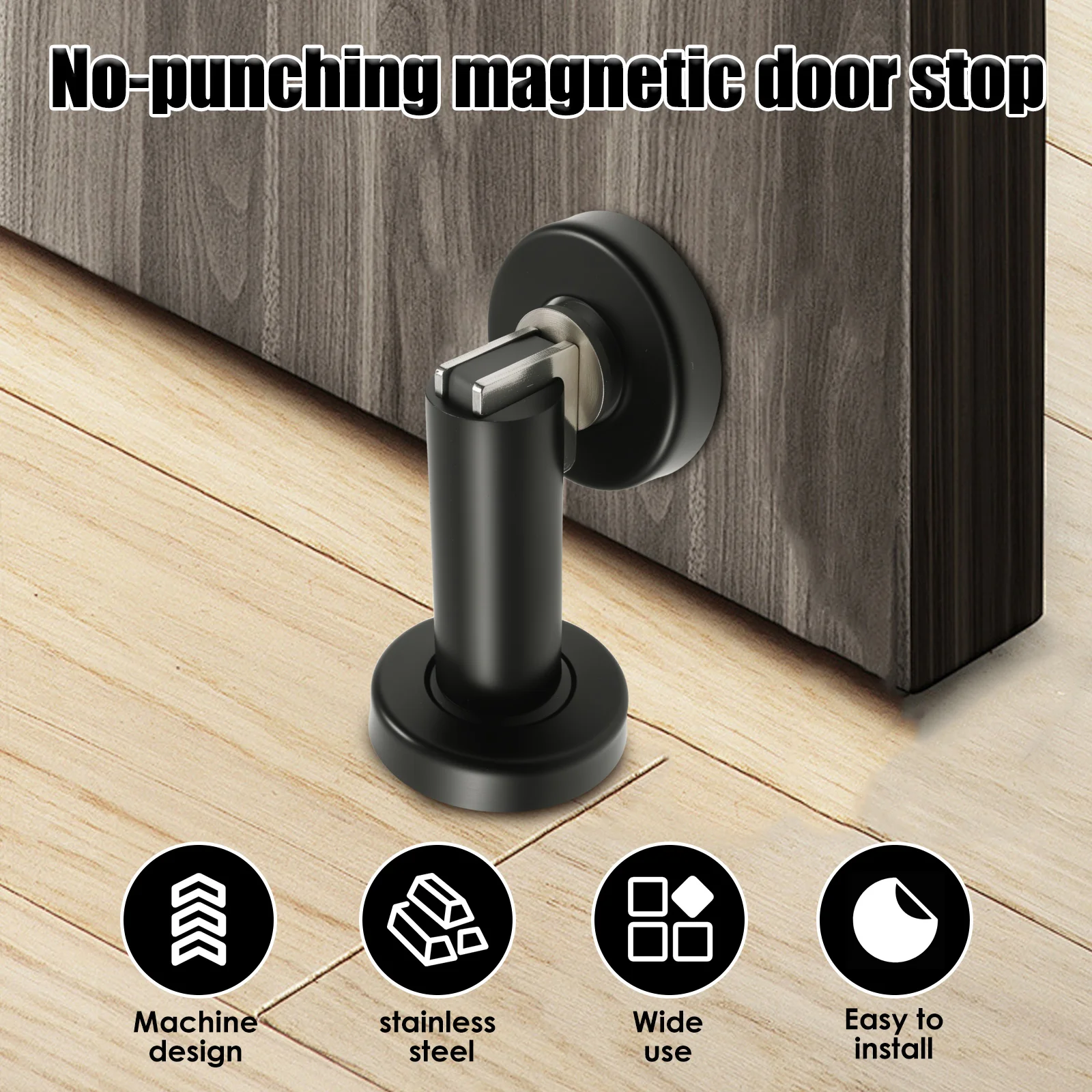 

Magnetic Door Stopper Thickened Stainless Steel Doorstop Non-Punch Wind-Proof Mounted Floor Mounted Door Holder for Home Office