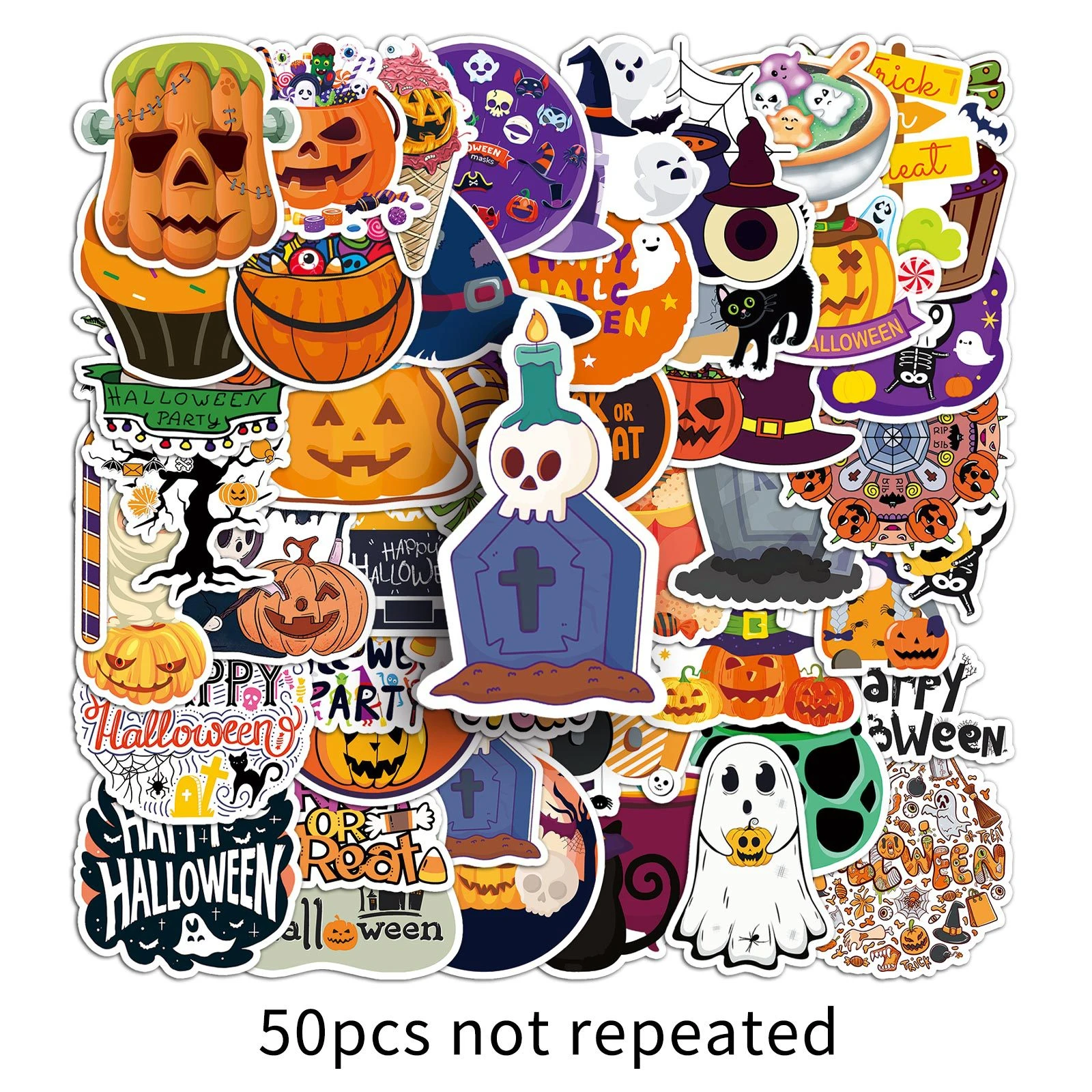 50pcs Witch Hat Stickers, Halloween Stickers, Cartoon Ghost Pumpkin Stickers, Gothic Decals, Waterproof Decorative Stickers view 4