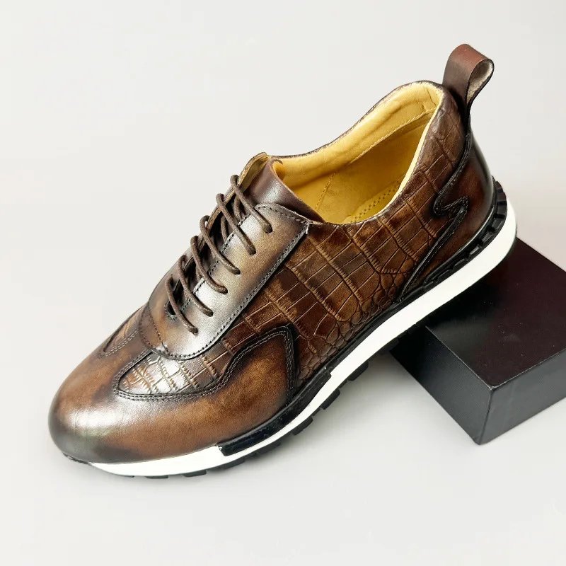 Brand Mens Casual Sneakers Genuine Leather Lace-Up Comfortable Oxford Fashion Breathable Outdoor Walking Flat Shoes for Men