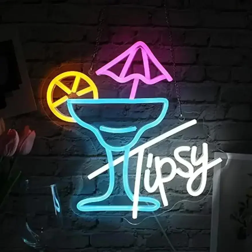 Tipsy Blue White Neon Light LED Home Bar Cart Dimmable Bachelorette Party USB Night Light Gift for Drinkers Lounge
