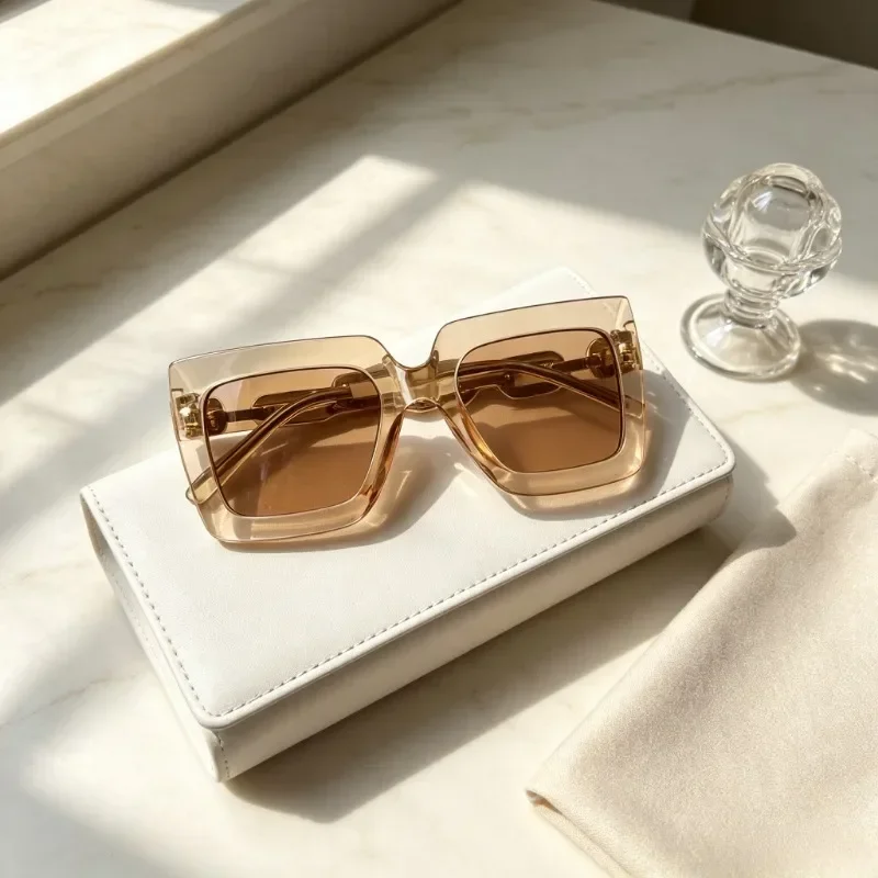 Thick-Frame Chain-Detail Sunglasses Set — product information 6