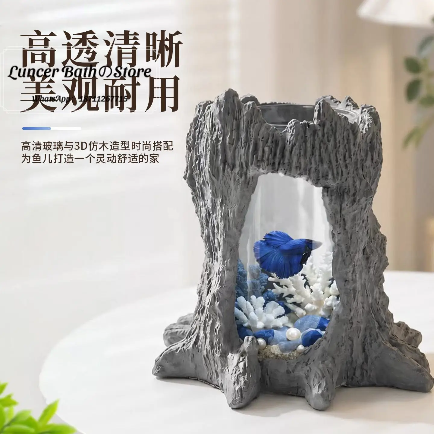 Luminous cylindrical fish tank living room small desktop office workstation fish tank ecological landscaping goldfish tank