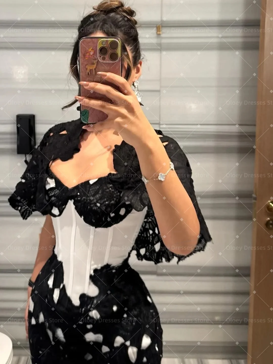 OLOEY 2026 Customized Formal Evening Prom Dress vestidos de noche Black and White Contrast Corset Lace Mermaid Gown Wedding