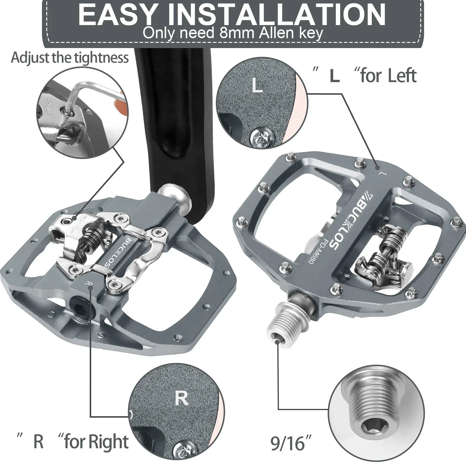 BUCKLOS-Pedal plano para bicicleta de montaña, accesorio de bloqueo sin Clip, compatible con SPD, rodamiento sellado, doble abrazadera SH56 para