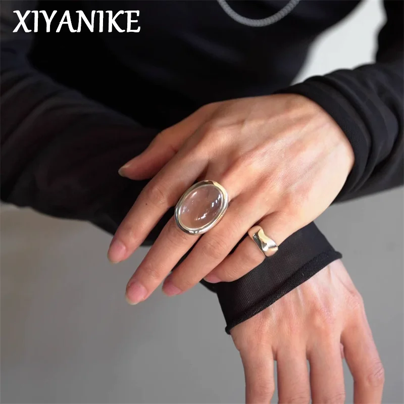 XIYANIKE Französische Vintage ovale, klare, tropfenförmige Manschetten-Fingerringe für Damen, modisch, neuer Schmuck, Geschenk, Party, Strand, Urlaub, Anillos