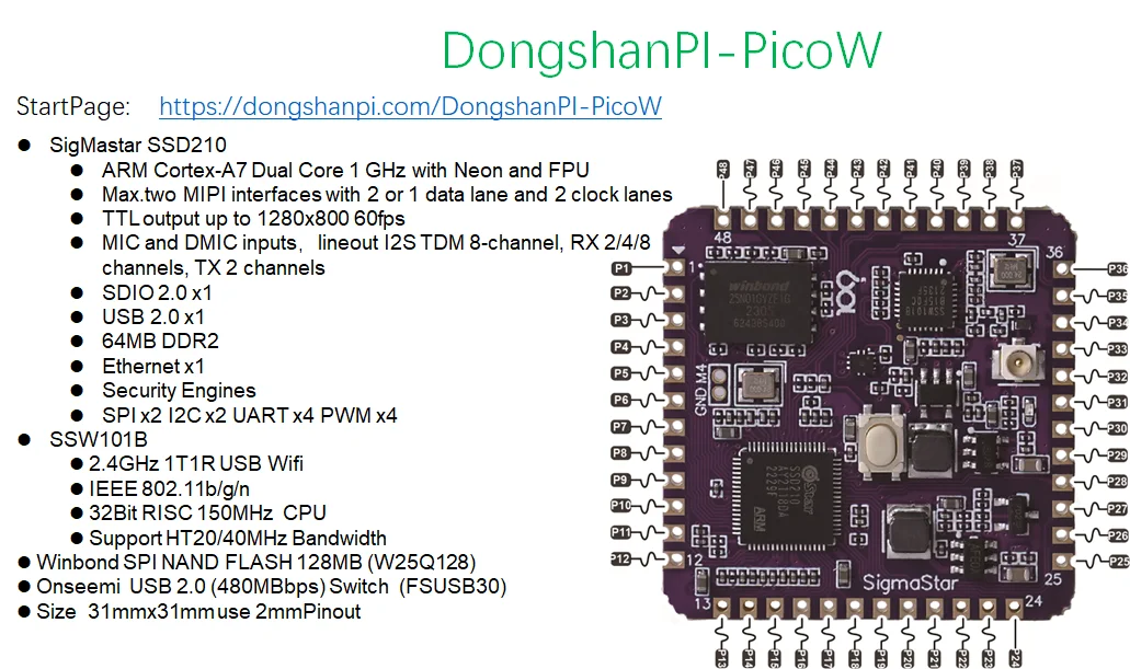 Dongshanpi-picow sigmastar SSD210 + SSW101B USB WIFI + spinandflash weidongshan