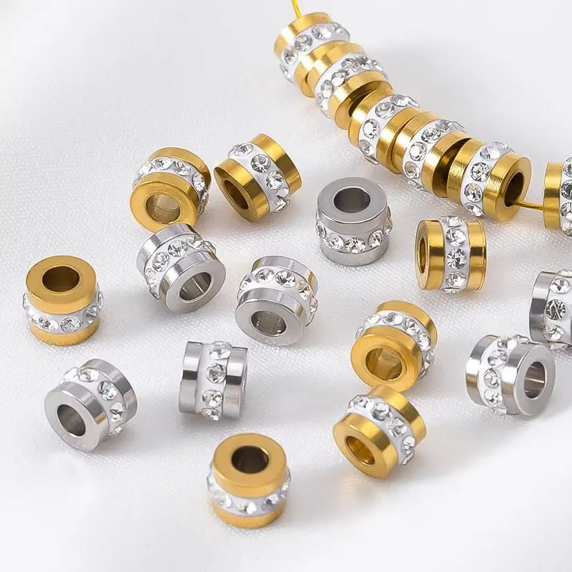 1/5/10/20pcs Stainless Steel Rhinestone Beads 5x7mm Spacer Loose Bead Charm for DIY Jewelry Making Bracelet Necklace Finding